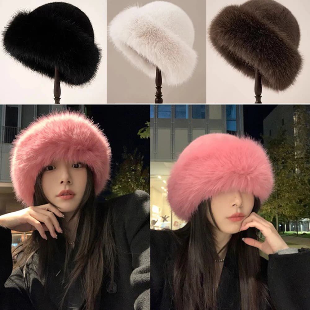 New warm soft fur cold bucket hat thickening cap Panama ear protection cover winter cap women's hat
