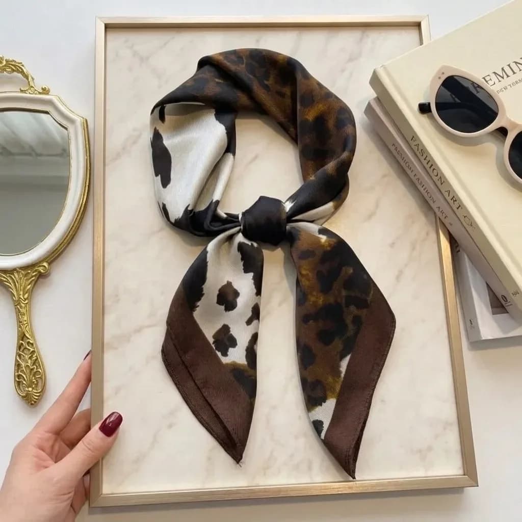 68cm Women Leopard Print Satin Square Scarf Soft Polyester Fashion Neck Scarf Versatile Headscarf Bag Accessory Bandana For Daily Office Party