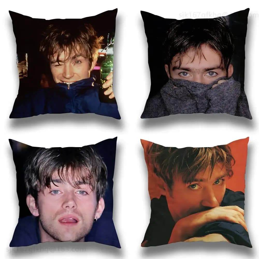 Federa per cuscino I Love D-Damon Albarn quadrata con stampa fronte-retro corta in peluche per divano, cuscino da comodino per camera da letto