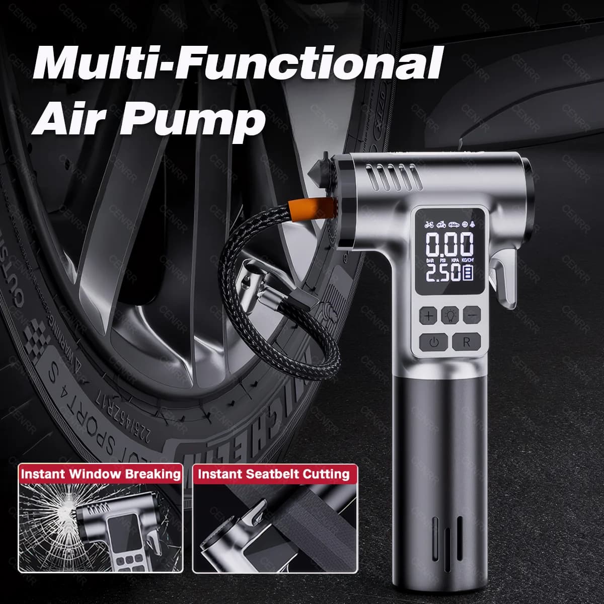 Pompa d'aria portatile multifunzionale Gonfiatore per pneumatici per auto Compressore d'aria elettrico Iniettore d'aria wireless per palla da moto per pneumatici