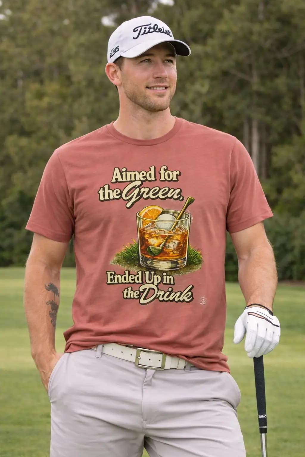 Outdoor Leisure Fashion Targeting The Green Theme, But Ended Up Being A Beverage T-shirt | Funny Golf Whisky T-shirt