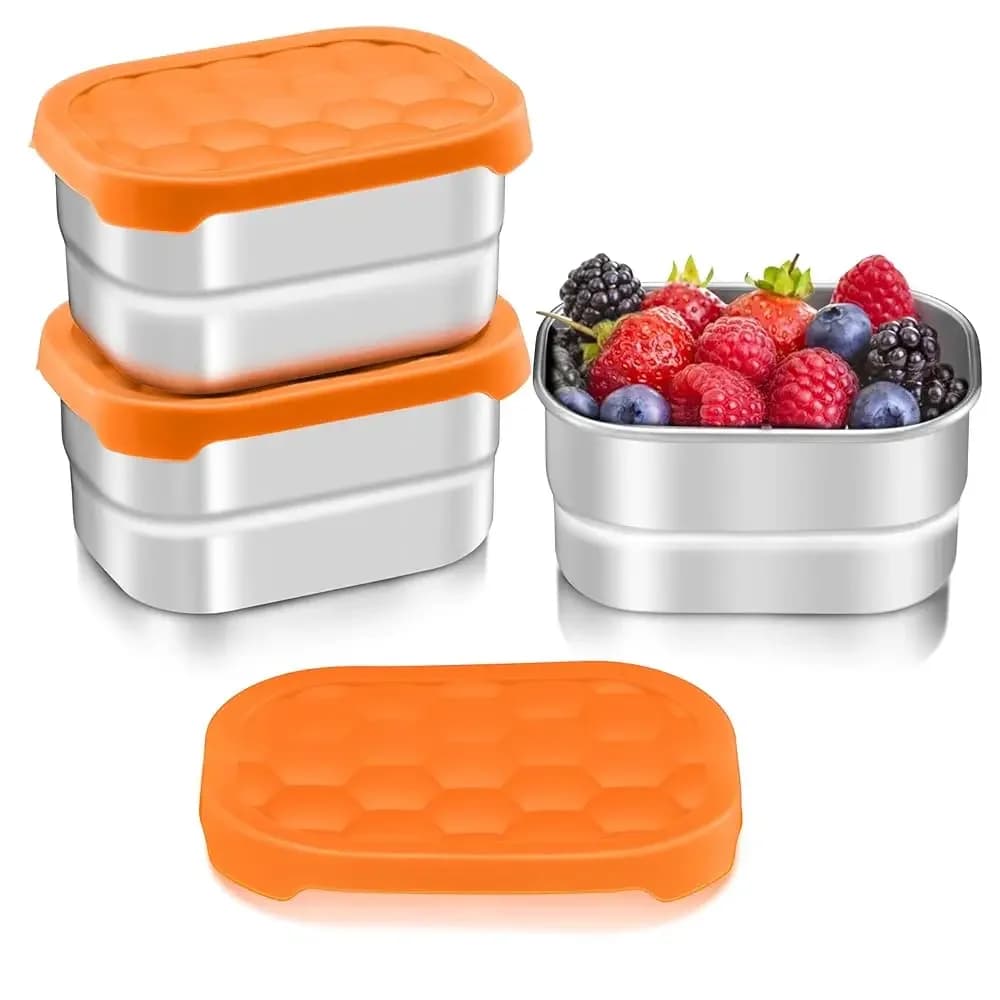 Contenitori per snack in acciaio inossidabile per bambini e ragazzi, contenitori per alimenti a tenuta stagna da 8 oz con coperchi in silicone, impilabili