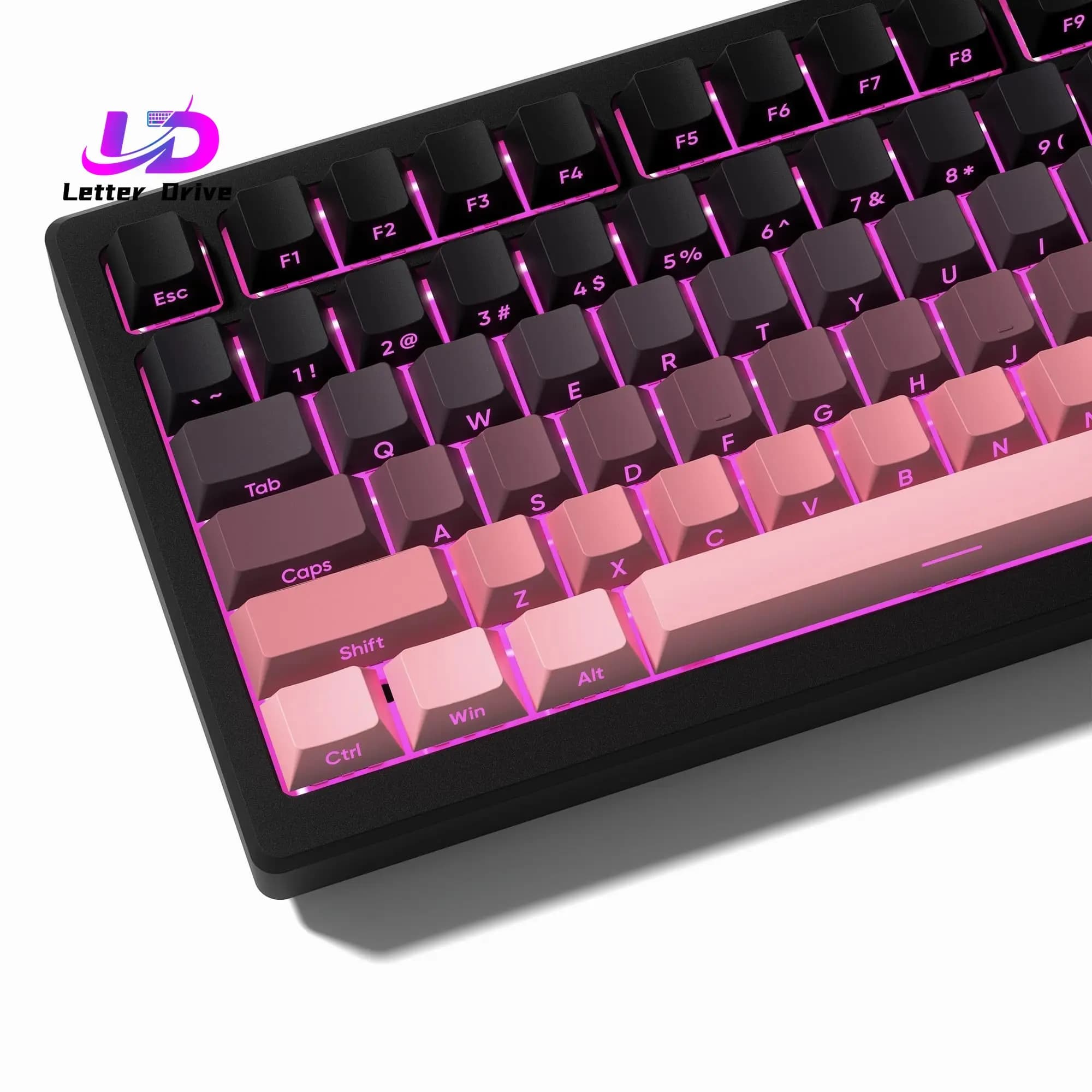 Set di 136 Tasti PBT Retroilluminati Neri e Rosa con Stampa, Double Shot Shine Through, Compatibili con Switch Gateron Cherry MX per Tastiere Meccaniche da Gaming