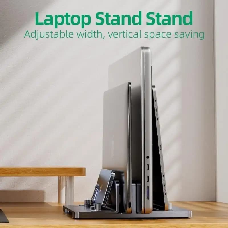 652F stand archiviazione per laptop verticale, larghezza 13-44 mm regolabili 2 slot per laptop/tablet supporto per scrivania