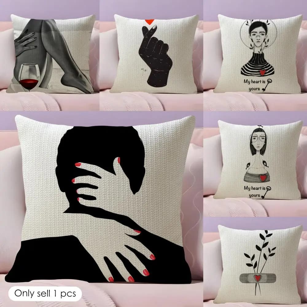 Fodera per cuscino nera e bianca alla moda, sexy, in lino naturale biologico, stampa fronte-retro, per divano, decorazione casa, regalo