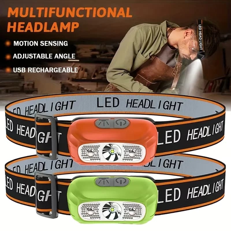 Mini Ultra-Luminosa Industrial Front Lamp with Sensor, USB Rechargeable, for Camping, Fishing, Emergency