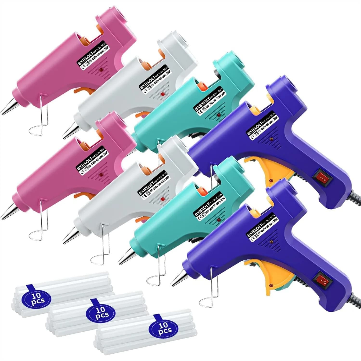 Set Mini Pistola per Colla a Caldo per Progetti Scolastici, Confezione da 8 con 30 Stick di Colla, Riscaldamento Rapido, Ugello di Precisione Sicuro