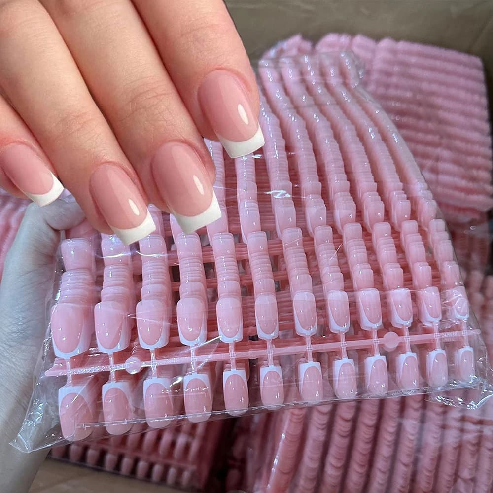 120 pezzi corto quadrato bara francese unghie finte rosa lucido copertura completa indossabile stampa sulle unghie indossabile acrilico unghie finte punte #