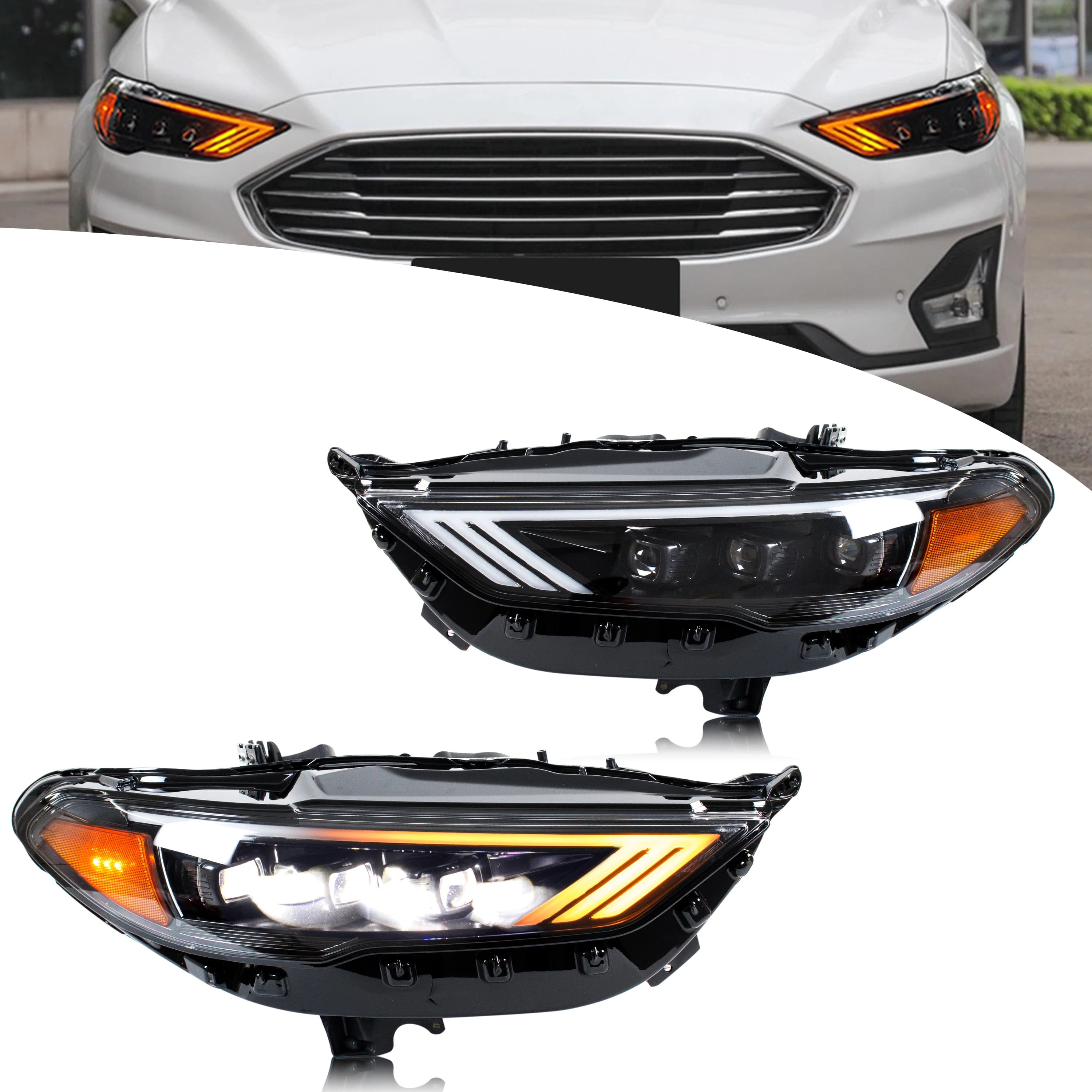 Fari a LED per Ford Fusion 2017-2020 S SE Titanium Sport, DRL con Proiettore, Indicatori di Direzione Sequenziali, Coppia di Luci Anteriori