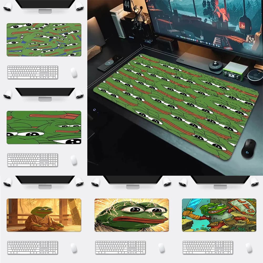 Tappetino per mouse Fun Sad P-Pepe Frog con stampa HD, per giocatori di computer, con bordo bloccabile, antiscivolo, XXL 90x40 cm, per tastiera e scrivania PC