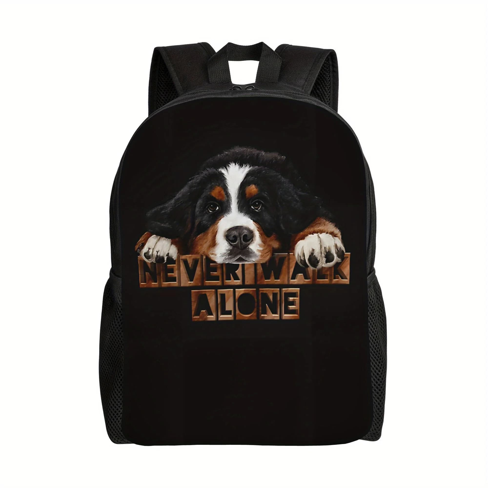 Zaino Bourne Goat - Elegante borsa nera per la scuola e i viaggi, design "Never Walk Alone", tracolla regolabile