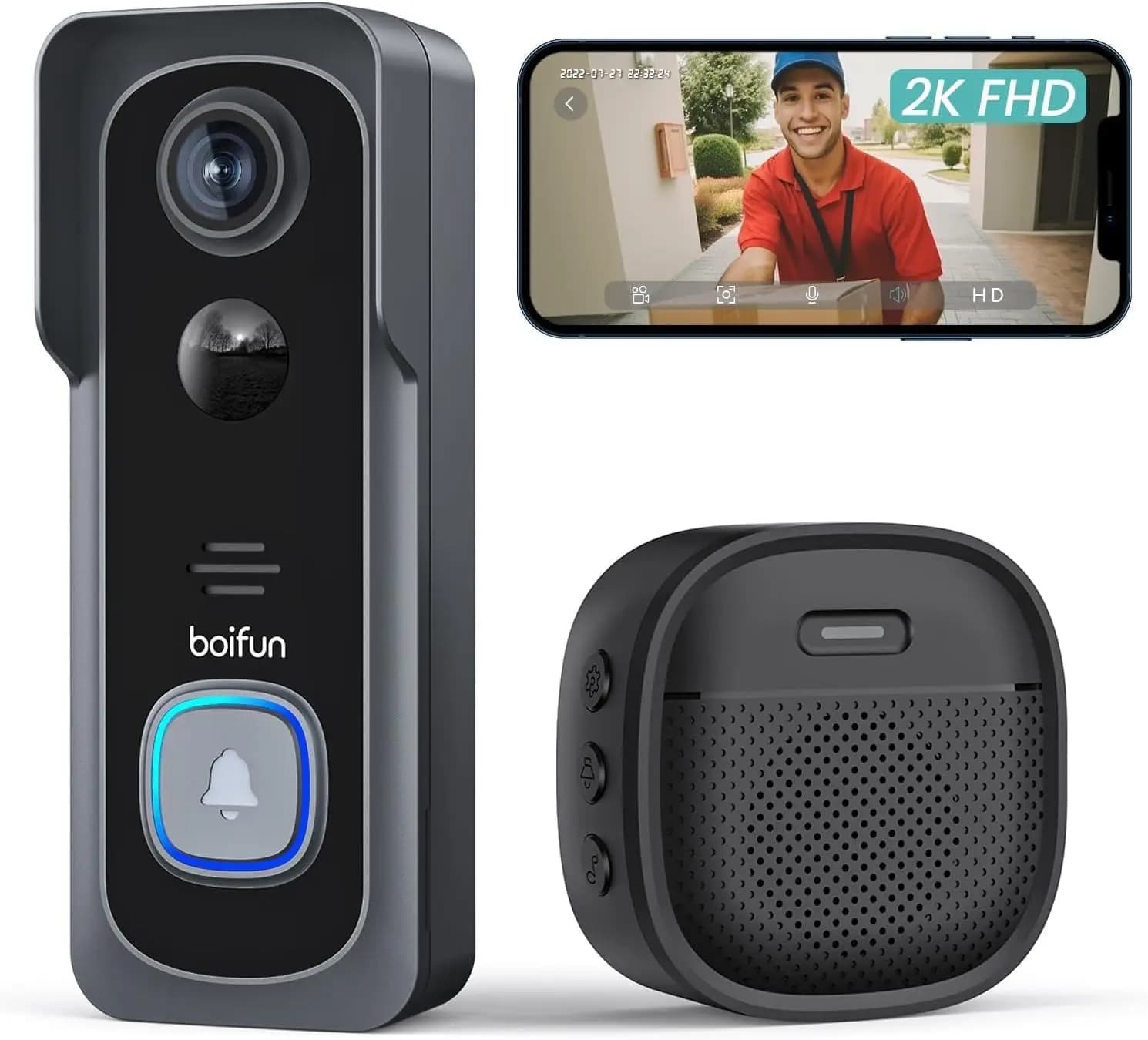Campanello Video Wireless con Telecamera - 2K HD, 166° ° Visualizzazione notturna, Visione notturna, Avvisi di movimento, Audio bidirezionale, Nessun abbonamento