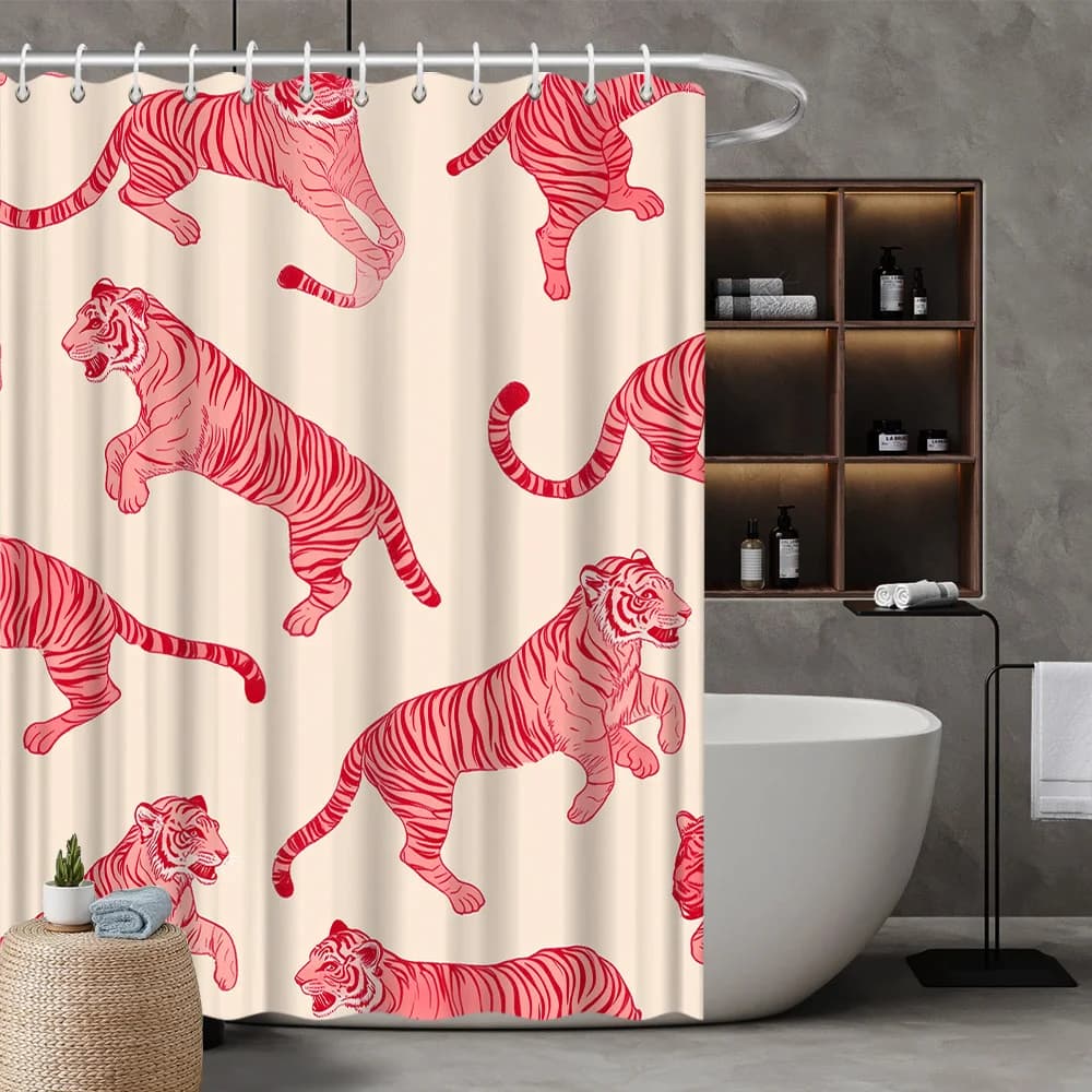 Tenda da doccia VIKAMA Fashion Pink Tiger, tenda da bagno impermeabile e resistente alla muffa, tenda divisoria per ambienti, decorazione per la casa