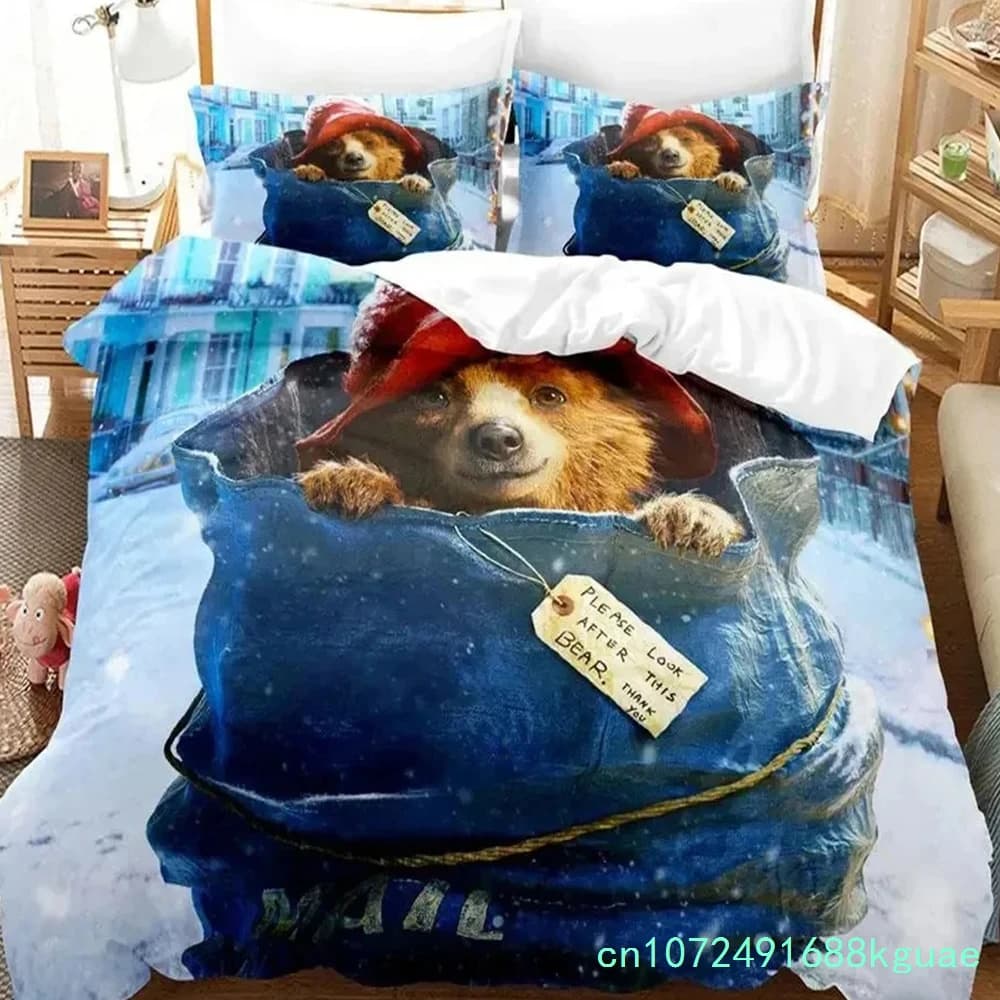 3D Print Cartoon Paddington Bear Bedding Set Boys Girls Twin Queen King Size Duvet Cover Pillowcase Bed Boys Adult