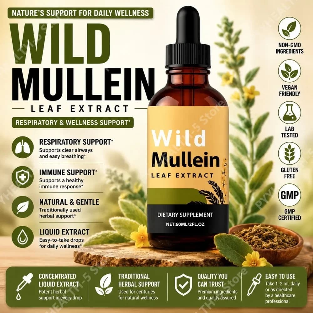 Wild Verbasco Leave Drops with Zenzero, Bromelina and Lemon Buccia, Erbe Base Liquid Supplement for Adult Daily Wellness, 60ml