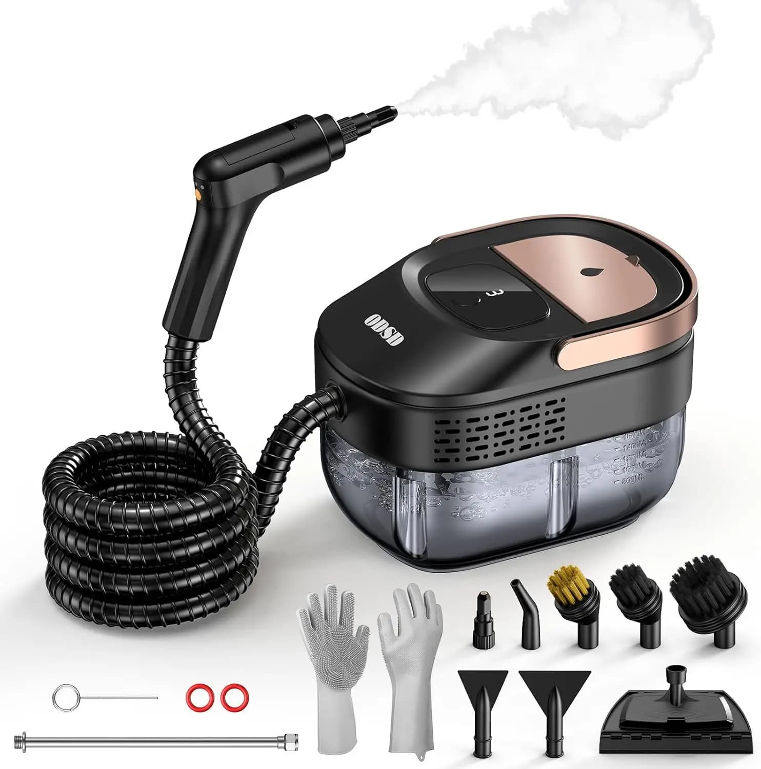 Pulitore a Vapore Portatile per Casa e Auto, Vaporizzatore Regolabile con Serbatoio Grande e Accessori
