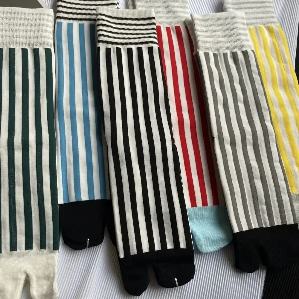 Retro Colorful Toe Socks Striped Middle Tube Split Toe Socks Combed Cotton Harajuku Japanese Women's Tabi Socks