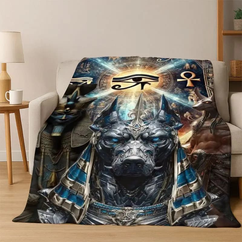 Coperta in flanella con disegno di Anubis, faraone dell'antico Egitto, morbida coperta per camera da letto, soggiorno, letto, viaggi, campeggio, picnic