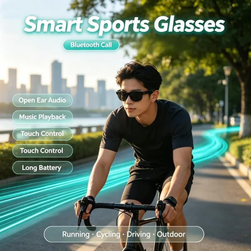 Smart Sports Glasses Open Ear Audio Bluetooth Call Touch Control Music Playback Long Battery for Cycling Running Driving Outdoor
