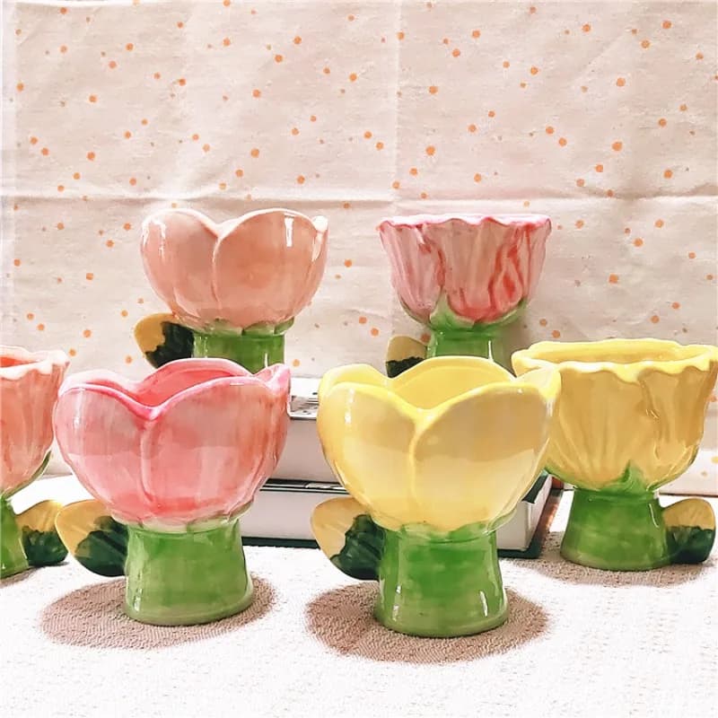 Girl Holding Tulip Ins Style Aromatherapy Candle Container Cute Ceramic Cup Ice Cream Dessert Cereal Bowl