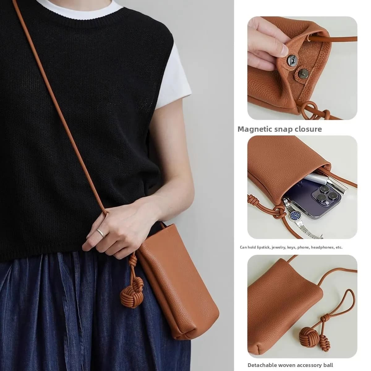 Borsa a Tracolla Leggera per Donne, Speciale Porta Cellulare, Estiva, alla Moda, Nuova 2025, in Morbida Pelle PU