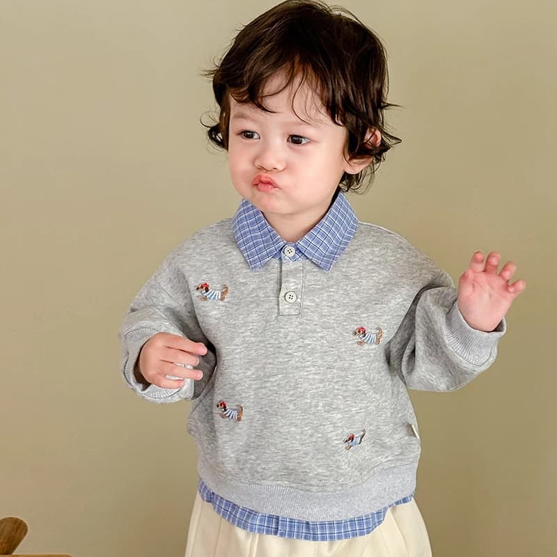 Nuovi vestiti autunnali per neonato Top pullover con colletto scozzese in due pezzi ricamato con cane carino per bambini 0 - 5 anni