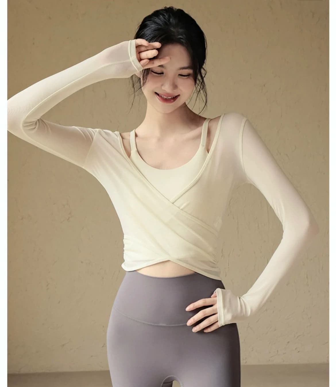 Sports T-shirt, Yoga Jumpsuit Breathable Practices in Network with V-neck, fitness top for long sleeve race with cross cover