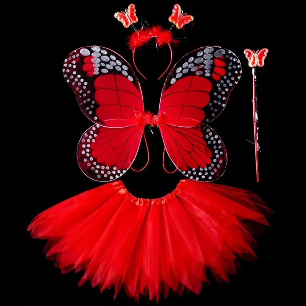 Simulazione ali di farfalla gonna Tutu a punta fascia bacchetta adulto bambini 3/4 pezzi Costume da fata Set principessa ragazze regalo del partito