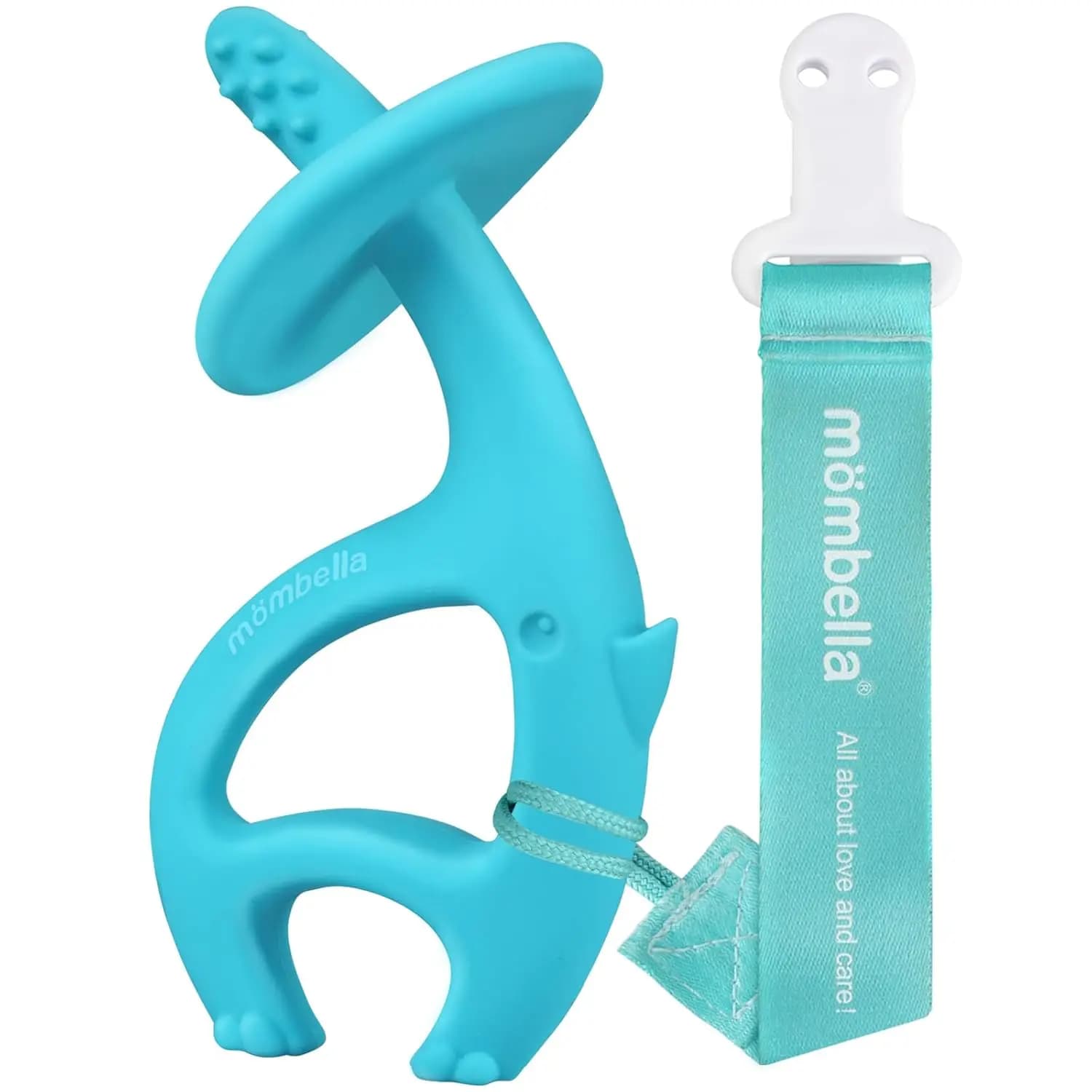 Giocattolo per massaggiagengive in morbido silicone con clip per 3-12 mesi, sollievo dalle gengive e spazzolino da denti, design elefante blu