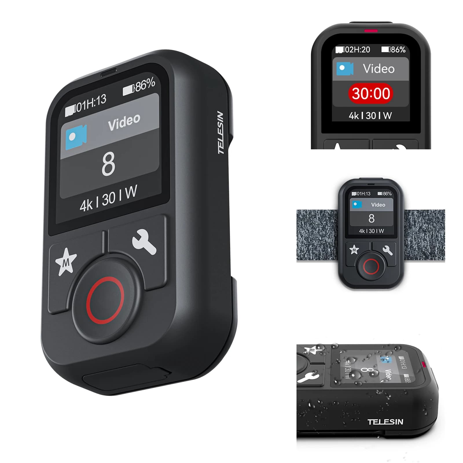 Telecomando Wireless Bluetooth Impermeabile TELESIN per Go Pro 13 12 11 10 9 8 Black Max Mini con Cinturino da Polso per Action Camera