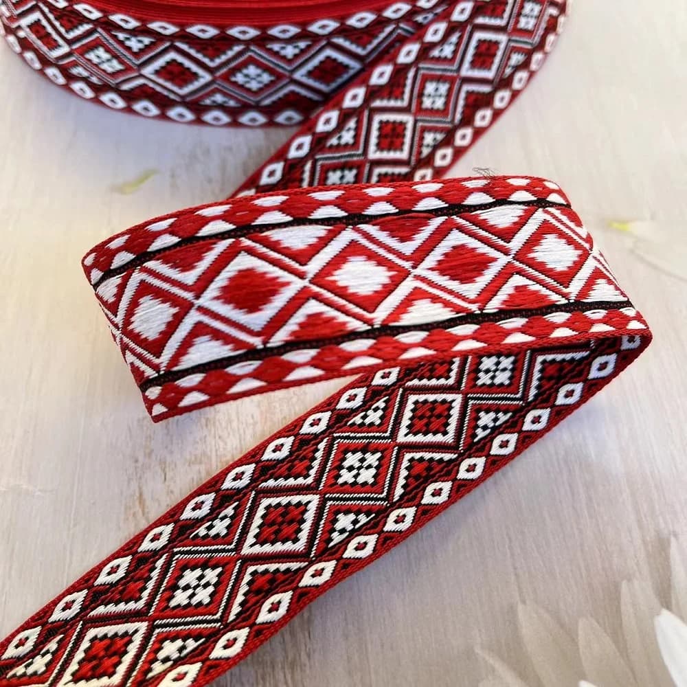 10Yards/Lots nastro Jacquard intrecciato 3.3cm motivo geometrico rosso per accessori per cinghie di abbigliamento IS-3292