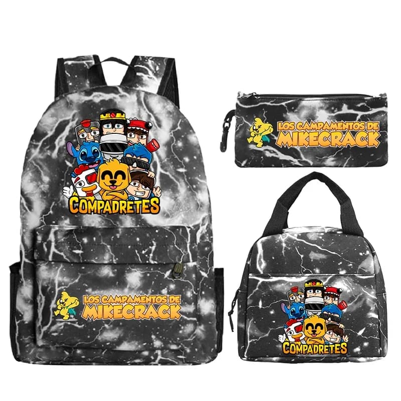 Mikecrack Printed Backpack 3pcs Set Schoolbag Shoulder Bags Pencil Case Boys Girls Lightweight Bookbag Student Rucksack Gift