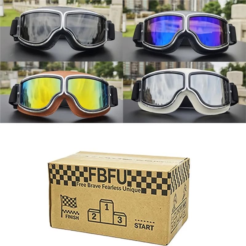 Retro Style Leather Padded Sports Goggles with Storage Box Windproof Eyewear for Dirt Bike Offroad Ski Adventure