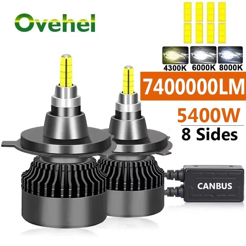 OVEHEL H7 Led Canbus 3D 360 Fari Auto Lampadina 7400000LM 5400W H11 H4 H1 HB3 9005 HB4 9006 9012 Automotive Fendinebbia Turbo Lampada
