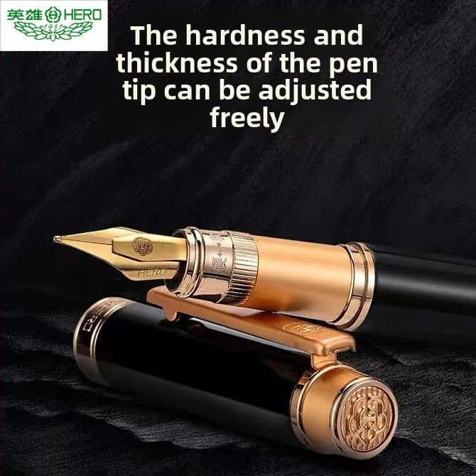 Hero 1086 Clip in oro nero brillante Penna in oro iridio Confezione regalo Penna Regalo per ufficio aziendale Pratica penna per calligrafia per studenti adulti