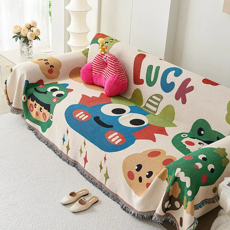 Copridivano CCartoon Colth Panda Ricchezza Cattura Modello di gatto Coperta per dormire Pisolino in filato di cotone Asciugamano intrecciato Cuscino per divano