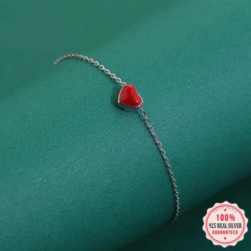Bracciale a catena con strati di cuori in smalto rosso in argento sterling 925 per donna Bracciale con chiusura a moschettone geometrico Gioielleria raffinata
