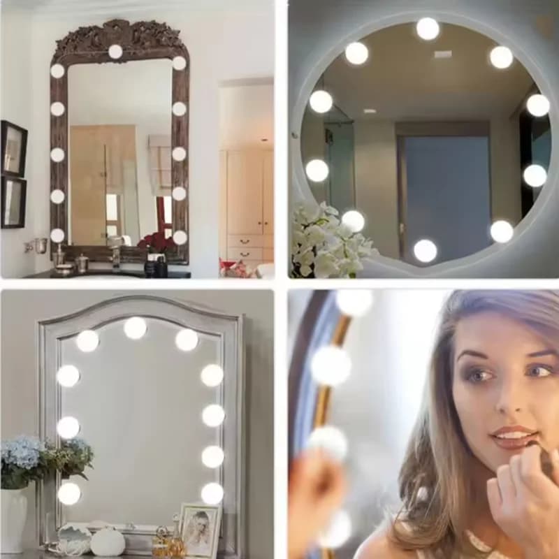 LED Makeup Vanity Mirror Light Stick On Professional Adjustable 3 Colors LED USB Bulbs String Stepless Dimmable Lamp