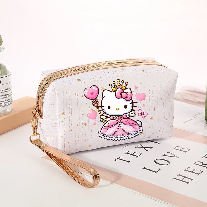 Borsa per cosmetici Cartoon Hello Kitty Borse per il trucco da donna con gatto carino e kawaii, piccola borsa portatile per il trucco, organizer da viaggio per la bellezza femminile