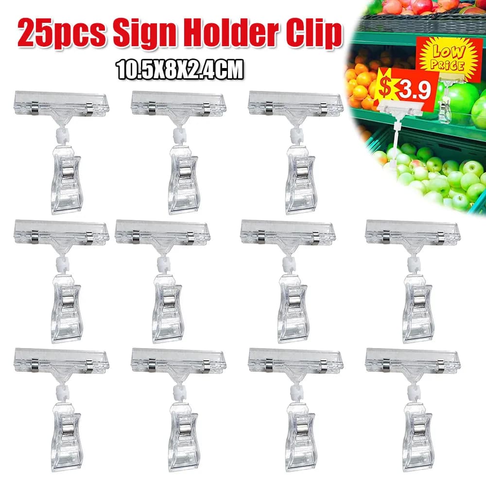 25 Pezzi Clip Portaetichette in Plastica Trasparente Girevoli, Clip per Prezzi Rotanti, Clip per Scaffali per Etichette e Cartellini Prezzi