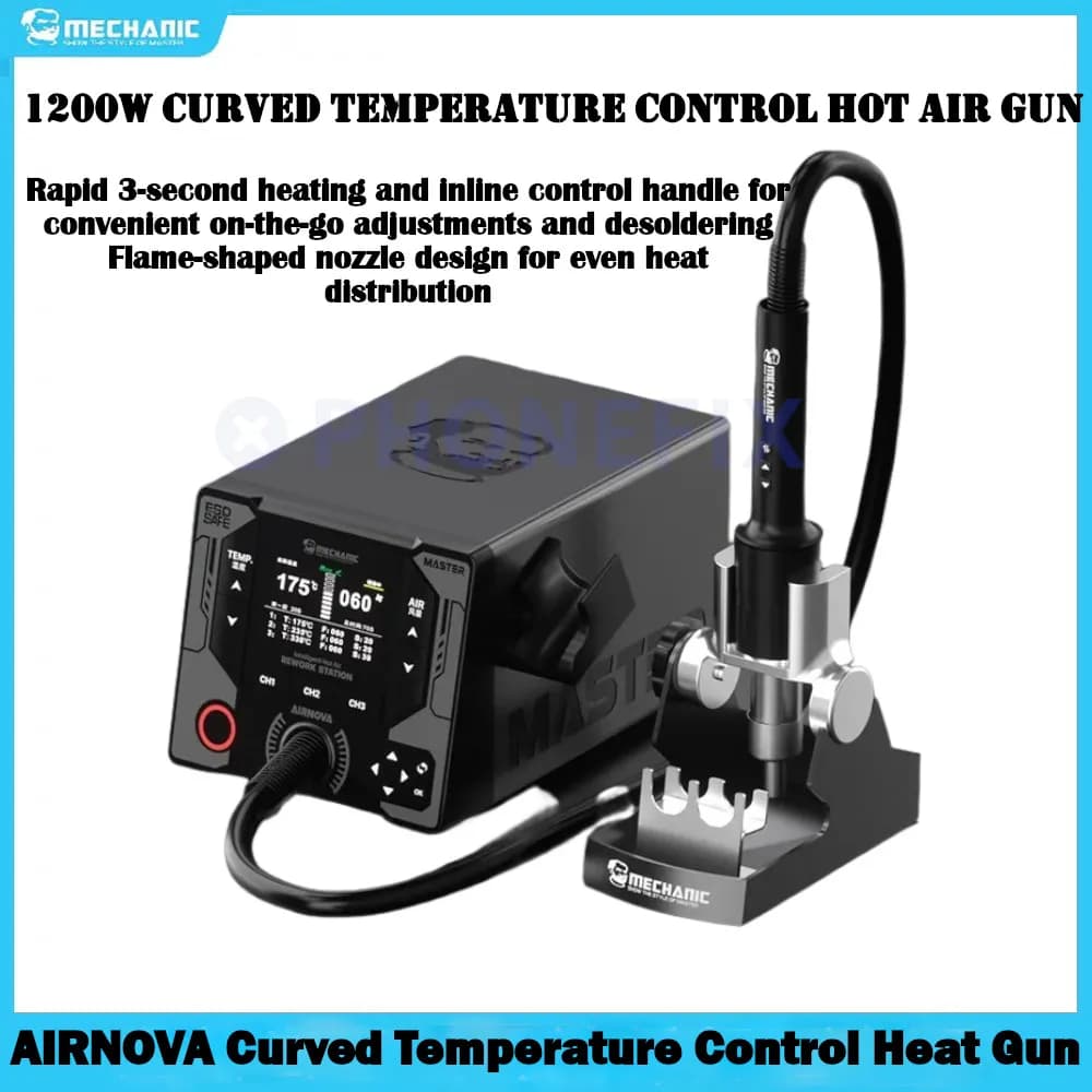 MECCANICO AIRNOVA Stazione di saldatura per pistola termica con controllo curvo intelligente della temperatura Uscita aria svasata per strumento dissaldante BGA IC