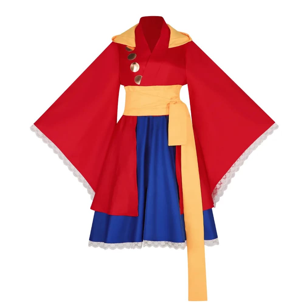 Luffy Lolita Cosplay Costume Anime Dress Kimono Uniform Halloween Carnival Party Outfit Suit Women Men Japanese Red Kimono Dress
