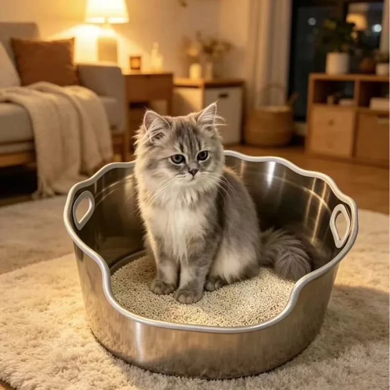 Stainless steel litter box and splash-proof cat toilet are deepened and thickened