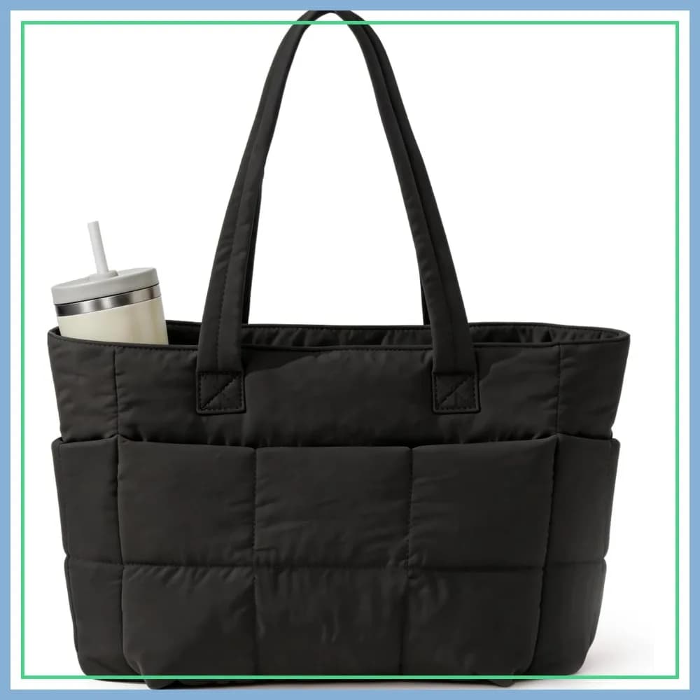 Borsa tote trapuntata per donna e uomo, scomparto per laptop da 15,6 pollici, borsa da viaggio leggera trapuntata con fascia per trolley
