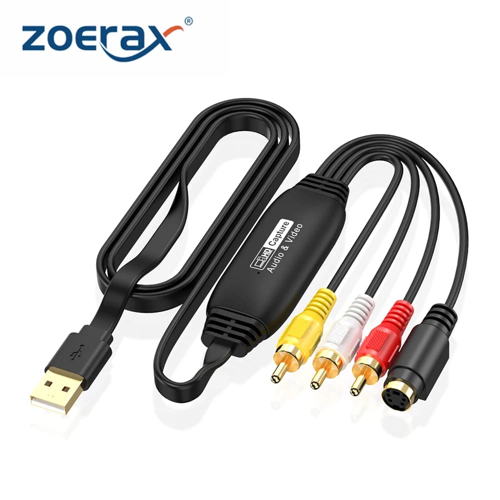 ZOERAX Convertitore da VHS a digitale Scheda di acquisizione video USB, RCA AV a USB Trasferimento audio video Grabber Vecchio VHS VCR Mini DV Hi8 DVD