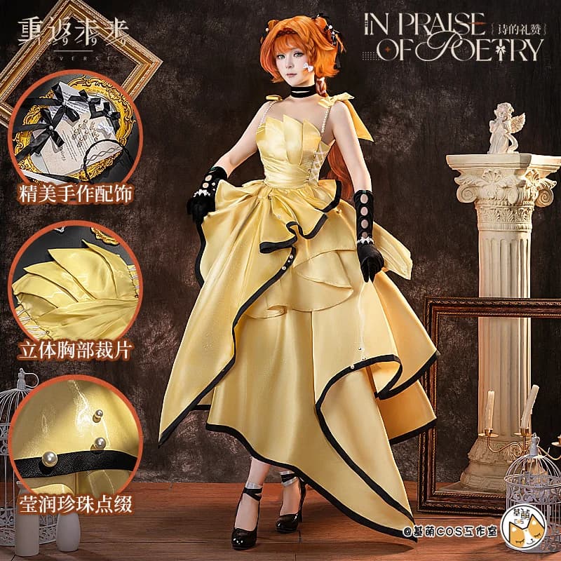 Costume Cosplay Sonnet In Praise of Poetry 1999, Abito Giallo, Set Completo per Feste e Giochi di Ruolo HCos