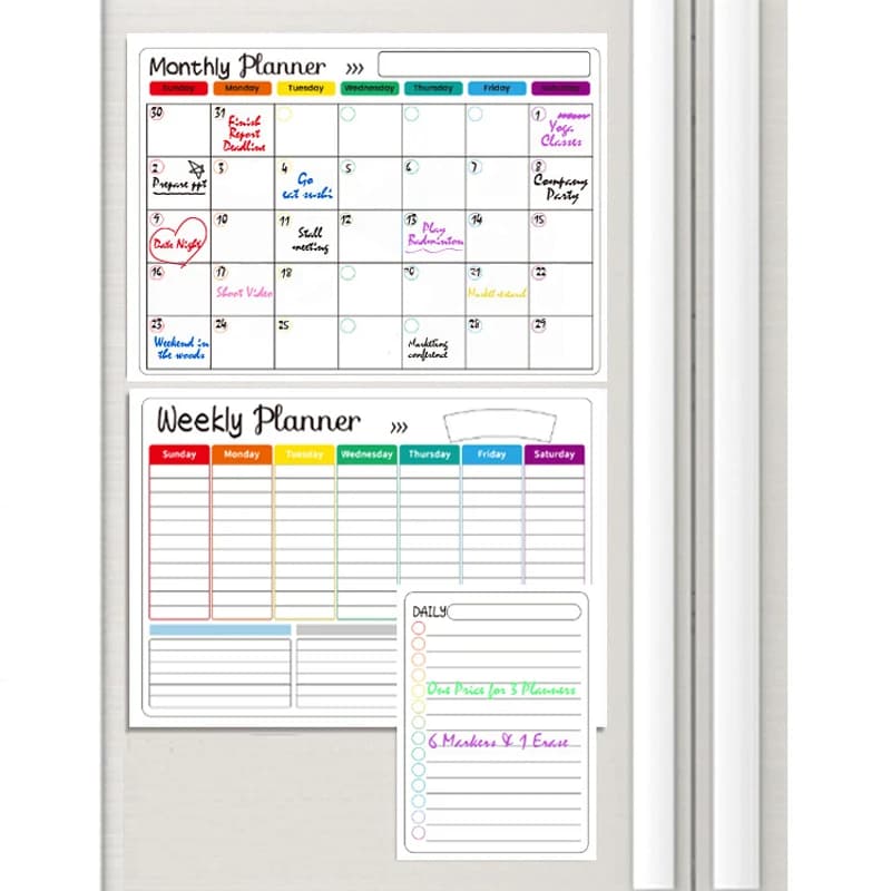 Adesivo per frigorifero Lavagna per messaggi Menu Calendario magnetico per frigorifero Calendario mensile settimanale Calendario da tavolo Lavagna cancellabile a secco