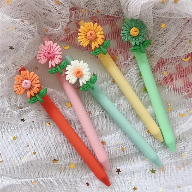 5 pezzi di cancelleria penna gel kawaii forniture per ufficio scolastico romanzo creativo margherita glitter ricreazione penna gel carina