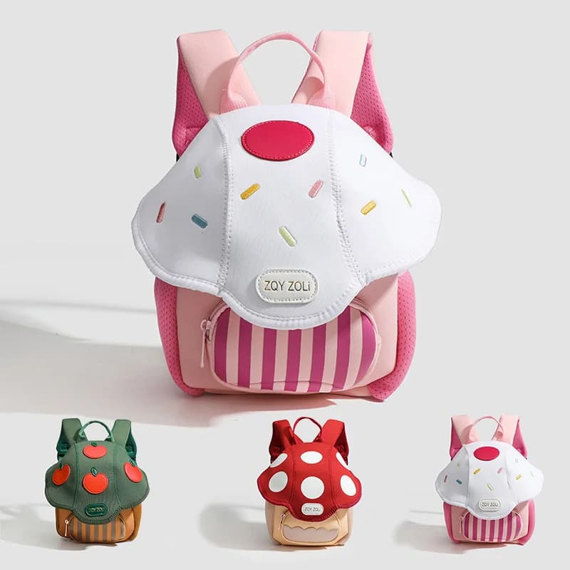 Cute Cartoon Mushroom Apple Kids Backpack Mini Lightweight Kindergarten School Bag Pink Travel Daypack Preschool Small Backpack