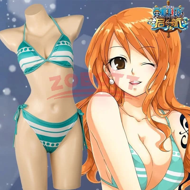Costumi Cosplay Anime Nami, Costume da Bagno Sexy per Donne e Ragazze, Bikini con Bretelle, Intimo, Reggiseno per Feste in Piscina, Vestaglia, Kimono